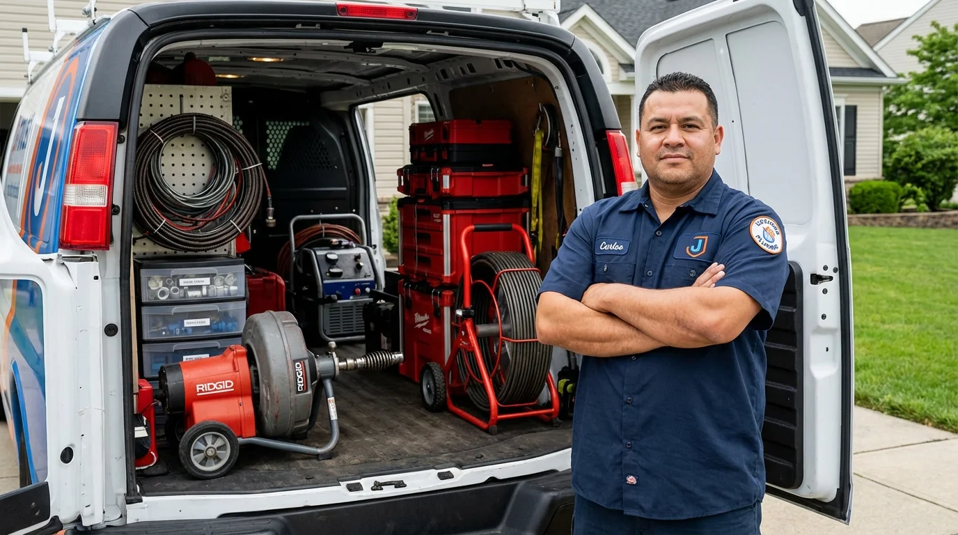 Professional drain cleaning equipment and Johns Plumbing LLC plumber in Port Edwards
