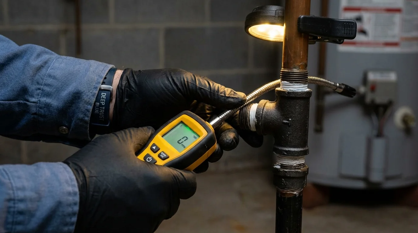 Gas leak detection with electronic sniffer by Johns Plumbing LLC in Port Edwards
