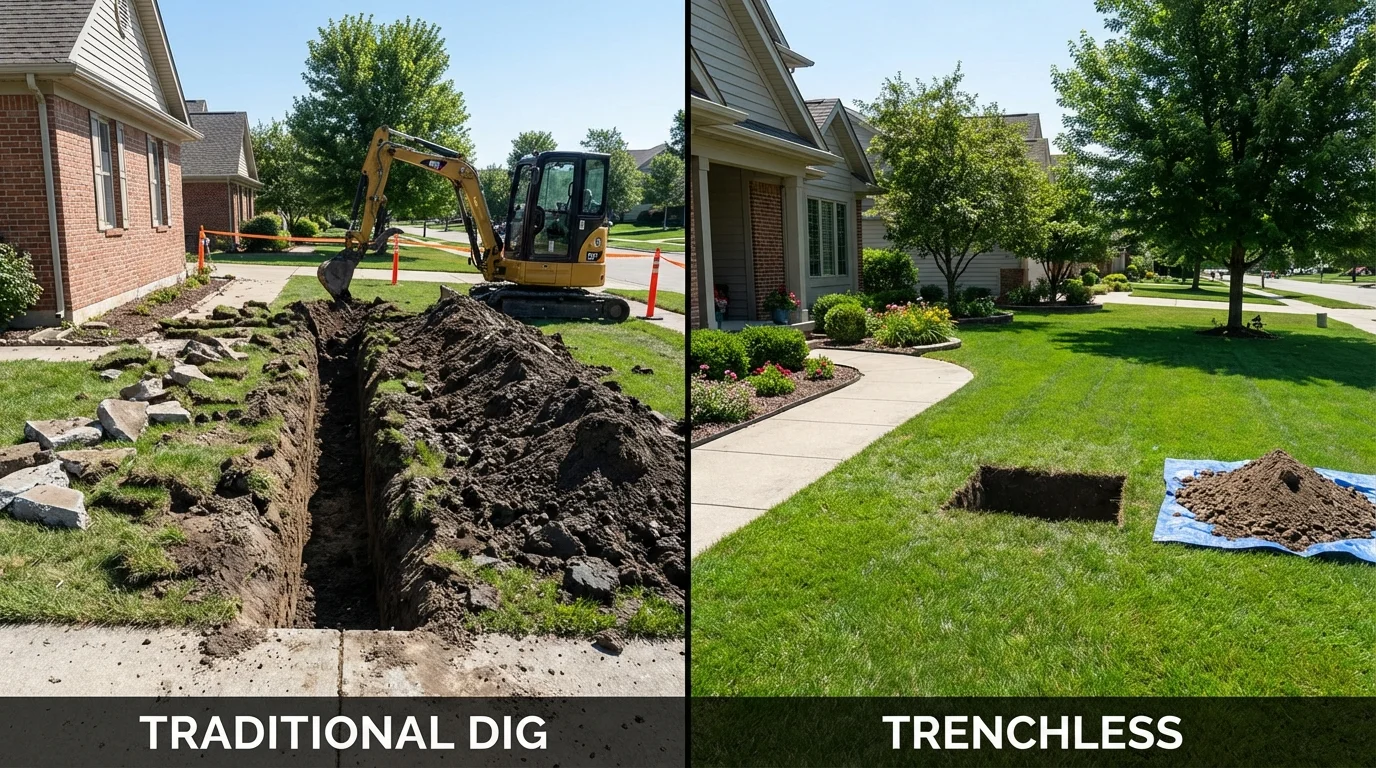 Trenchless sewer repair with minimal yard damage versus traditional excavation in Port Edwards, WI